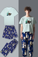 Laden Sie das Bild in den Galerie-Viewer, Hellgrüner Passender Familienpyjama mit Tiermotivdruck