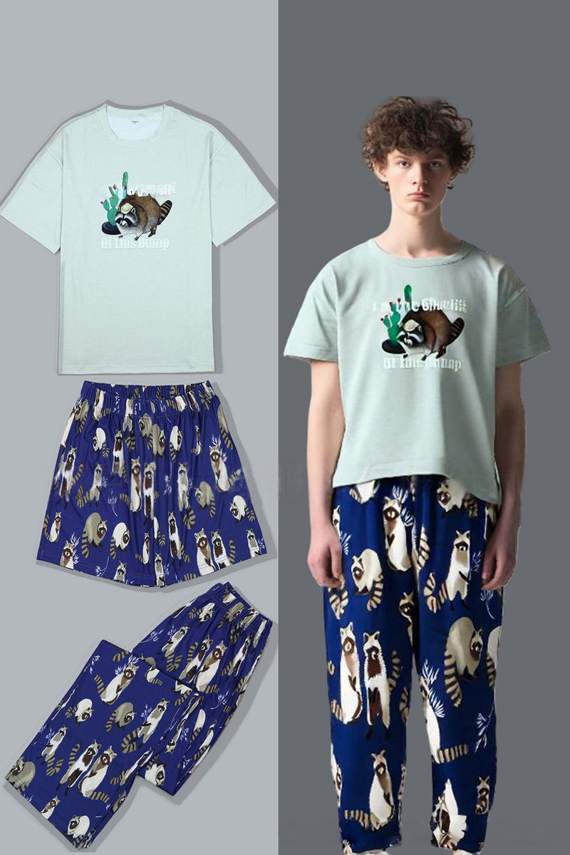 Laden Sie das Bild in den Galerie-Viewer, Hellgrüner Passender Familienpyjama mit Tiermotivdruck