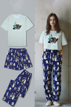 Hellgrüner Passender Familienpyjama mit Tiermotivdruck