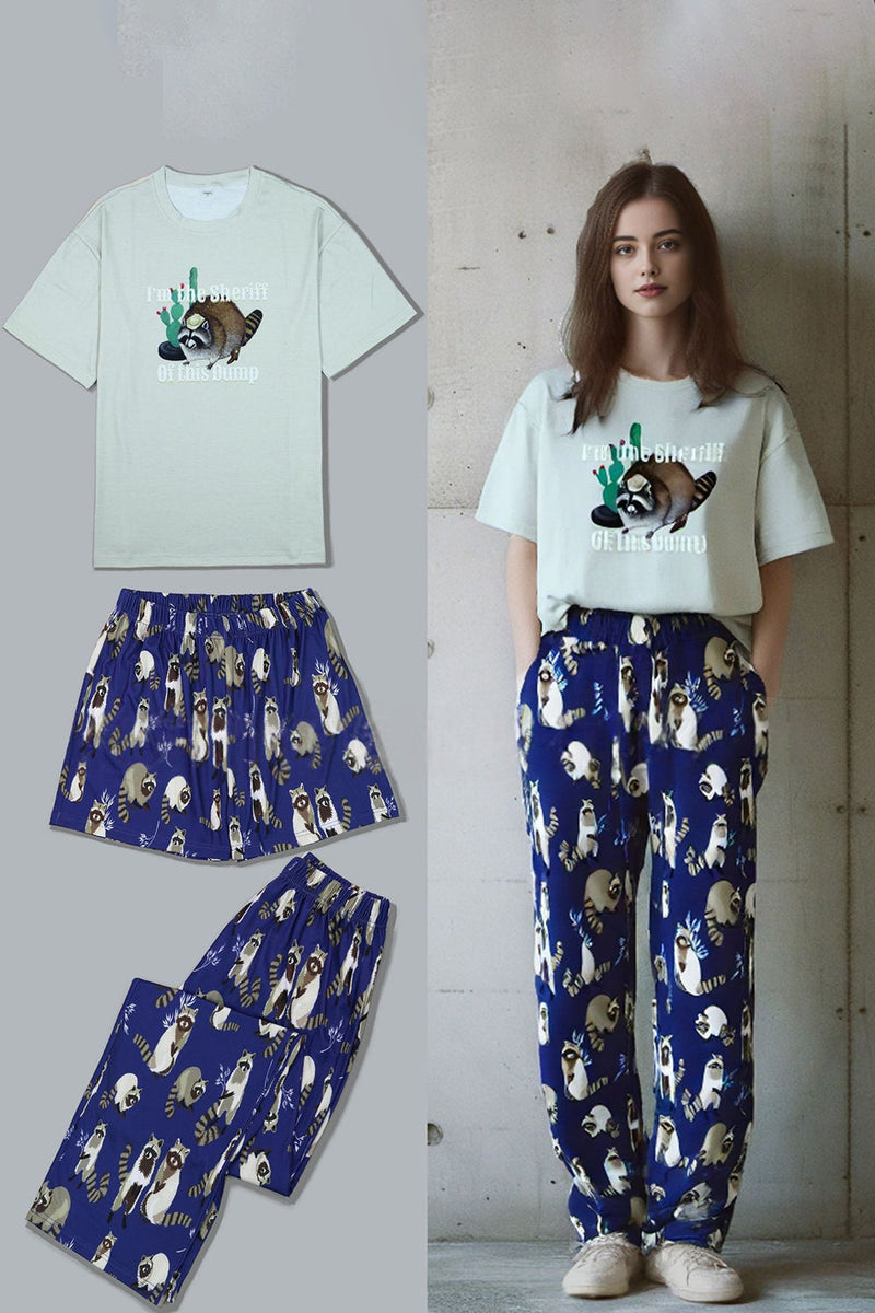 Laden Sie das Bild in den Galerie-Viewer, Hellgrüner Passender Familienpyjama mit Tiermotivdruck