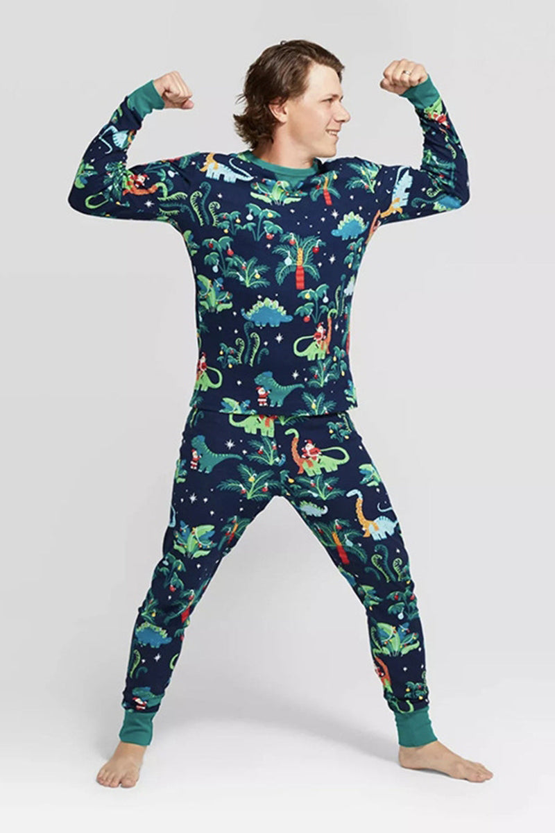 Laden Sie das Bild in den Galerie-Viewer, Marineblauer und grün Bedruckter Langärmeliger Familien Weihnachtspyjama