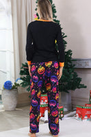Laden Sie das Bild in den Galerie-Viewer, Schwarz Bedruckter Langärmeliger Familien Halloween Pyjama