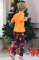 Laden Sie das Bild in den Galerie-Viewer, Orange Bedruckter Langärmeliger Familien Halloween Pyjama