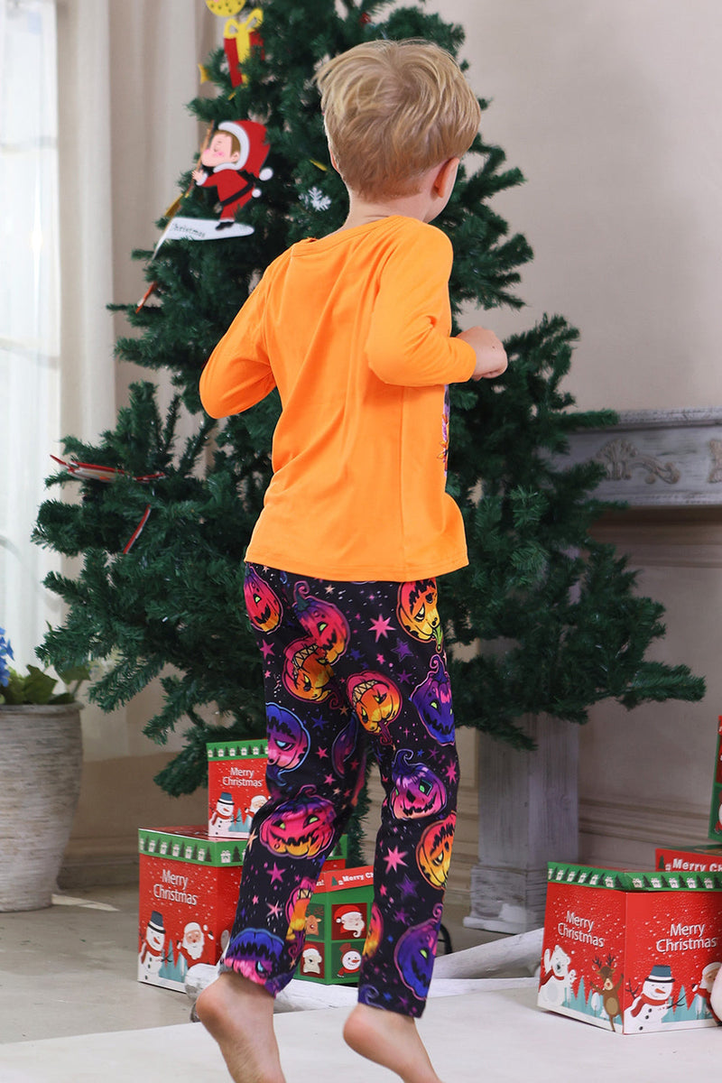 Laden Sie das Bild in den Galerie-Viewer, Orange Bedruckter Langärmeliger Familien Halloween Pyjama