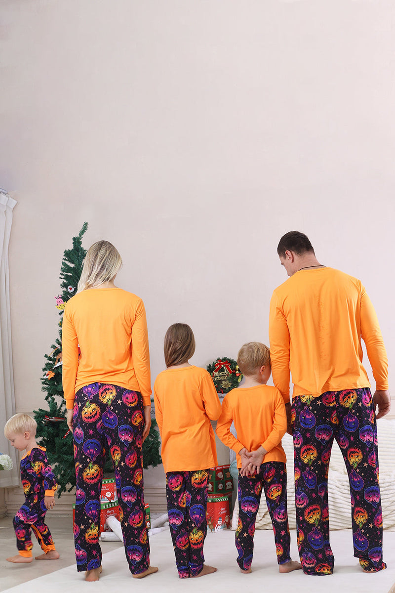 Laden Sie das Bild in den Galerie-Viewer, Orange Bedruckter Langärmeliger Familien Halloween Pyjama