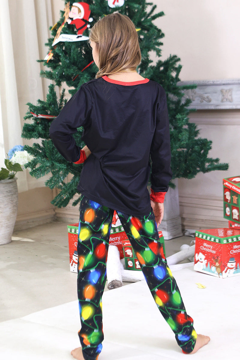 Laden Sie das Bild in den Galerie-Viewer, Marineblauer Glühbirnen-Druck Langärmeliger Passender Familienpyjama