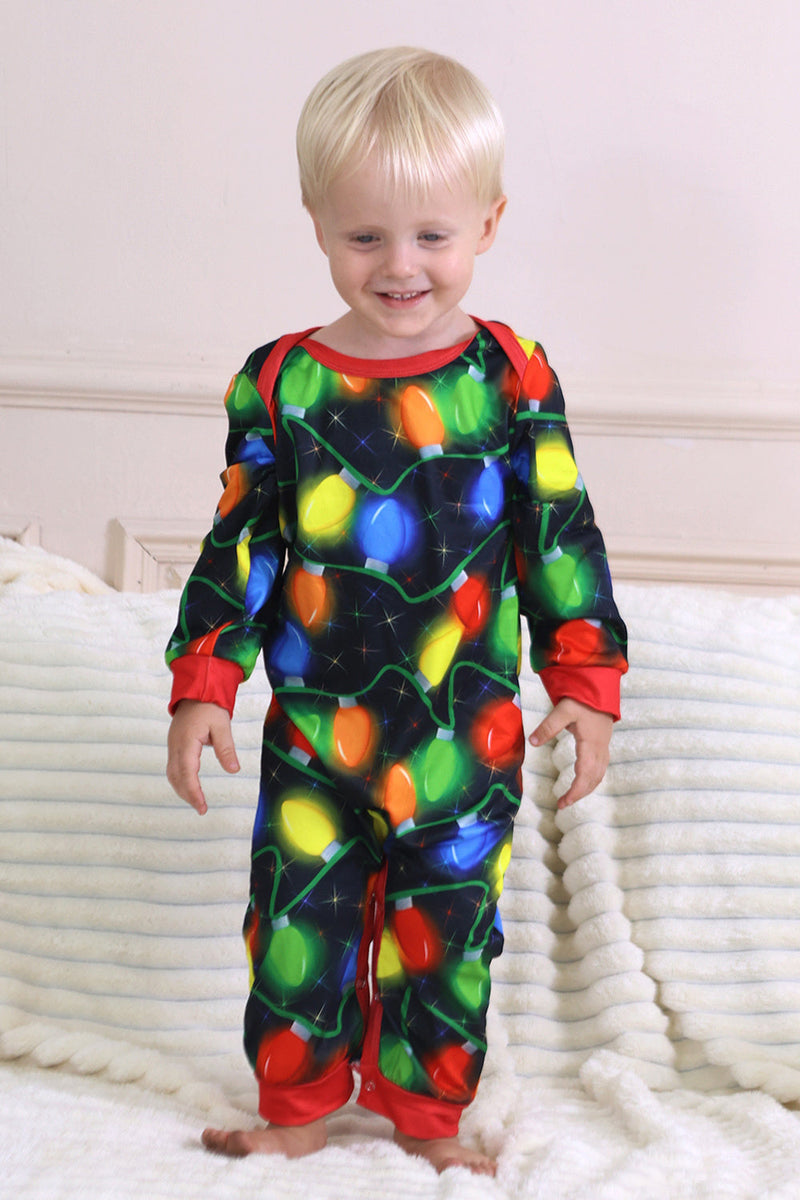 Laden Sie das Bild in den Galerie-Viewer, Marineblauer Glühbirnen-Druck Langärmeliger Passender Familienpyjama