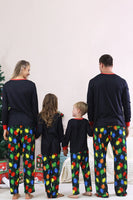 Laden Sie das Bild in den Galerie-Viewer, Marineblauer Glühbirnen-Druck Langärmeliger Passender Familienpyjama