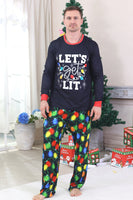 Laden Sie das Bild in den Galerie-Viewer, Marineblauer Glühbirnen-Druck Langärmeliger Passender Familienpyjama