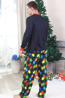 Laden Sie das Bild in den Galerie-Viewer, Marineblauer Glühbirnen-Druck Langärmeliger Passender Familienpyjama