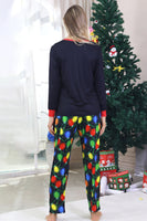 Laden Sie das Bild in den Galerie-Viewer, Marineblauer Glühbirnen-Druck Langärmeliger Passender Familienpyjama