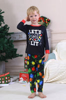 Laden Sie das Bild in den Galerie-Viewer, Marineblauer Glühbirnen-Druck Langärmeliger Passender Familienpyjama