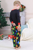 Laden Sie das Bild in den Galerie-Viewer, Marineblauer Glühbirnen-Druck Langärmeliger Passender Familienpyjama