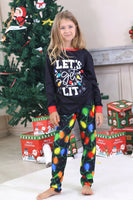 Laden Sie das Bild in den Galerie-Viewer, Marineblauer Glühbirnen-Druck Langärmeliger Passender Familienpyjama