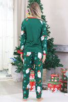 Laden Sie das Bild in den Galerie-Viewer, Dunkelgrüner Langärmeliger Familien-Weihnachtspyjama mit Weihnachtsmann-Druck