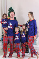 Laden Sie das Bild in den Galerie-Viewer, Königsblauer Karo-Weihnachtspyjama mit passendem Familienpyjama