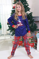 Laden Sie das Bild in den Galerie-Viewer, Königsblauer Karo-Weihnachtspyjama mit passendem Familienpyjama