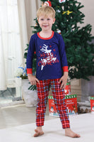 Laden Sie das Bild in den Galerie-Viewer, Königsblauer Karo-Weihnachtspyjama mit passendem Familienpyjama
