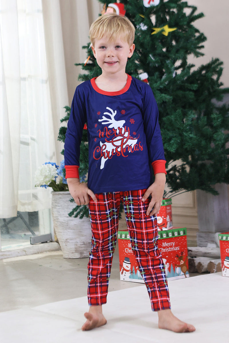 Laden Sie das Bild in den Galerie-Viewer, Königsblauer Karo-Weihnachtspyjama mit passendem Familienpyjama