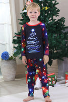 Laden Sie das Bild in den Galerie-Viewer, Marineblaue Lichter Baumdruck Familie Passende Weihnachtspyjama-Sets