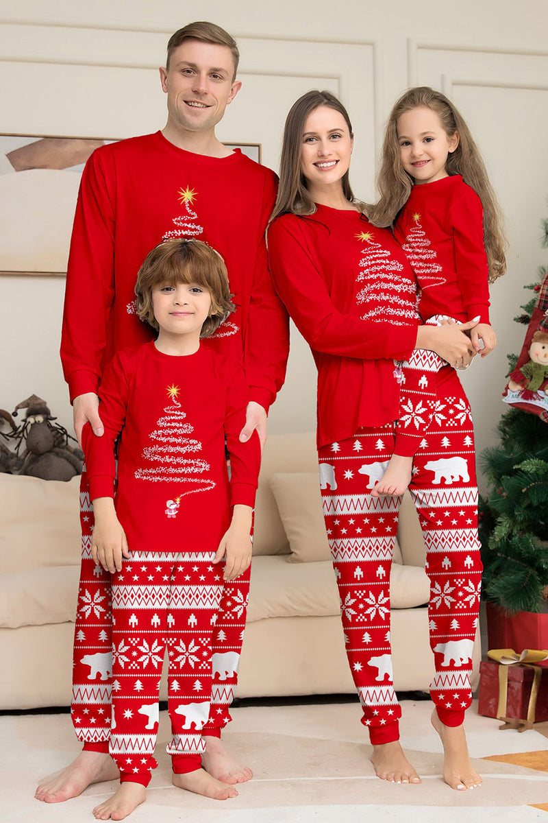 Laden Sie das Bild in den Galerie-Viewer, Roter Druck Baum Langarm Weihnachten Familie Passender Pyjama