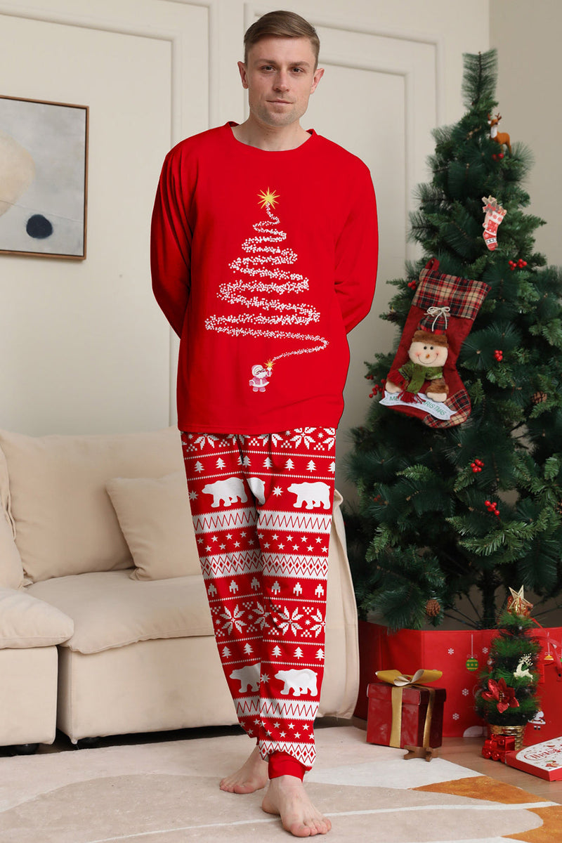 Laden Sie das Bild in den Galerie-Viewer, Roter Druck Baum Langarm Weihnachten Familie Passender Pyjama