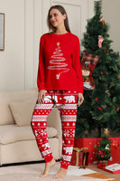 Laden Sie das Bild in den Galerie-Viewer, Roter Druck Baum Langarm Weihnachten Familie Passender Pyjama