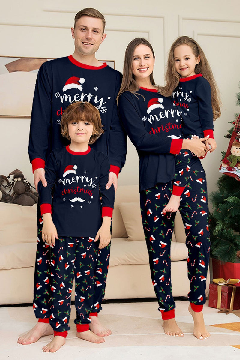 Laden Sie das Bild in den Galerie-Viewer, Marineblaues Familien-Pyjama-Set mit Weihnachtsmotiv