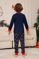 Laden Sie das Bild in den Galerie-Viewer, Marineblaues Familien-Pyjama-Set mit Weihnachtsmotiv