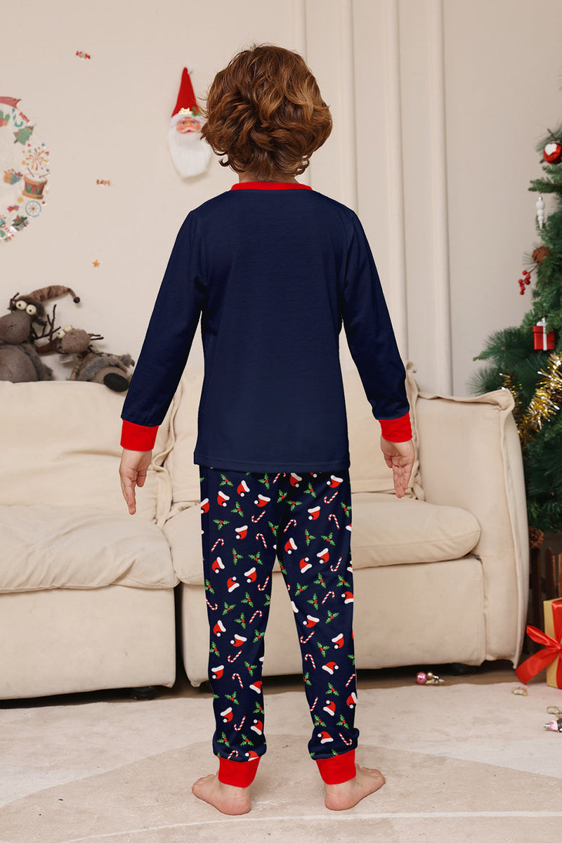 Laden Sie das Bild in den Galerie-Viewer, Marineblaues Familien-Pyjama-Set mit Weihnachtsmotiv