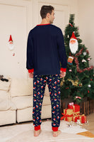 Laden Sie das Bild in den Galerie-Viewer, Marineblaues Familien-Pyjama-Set mit Weihnachtsmotiv