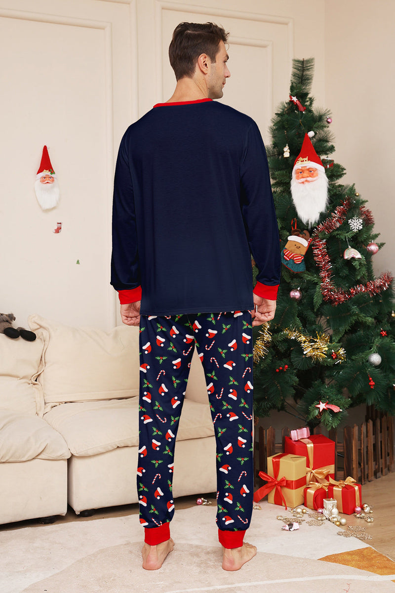 Laden Sie das Bild in den Galerie-Viewer, Marineblaues Familien-Pyjama-Set mit Weihnachtsmotiv