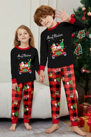 Laden Sie das Bild in den Galerie-Viewer, Schwarzes Rotes Drucken Frohe Weihnachten Karo Familie Passendes Pyjama-Set