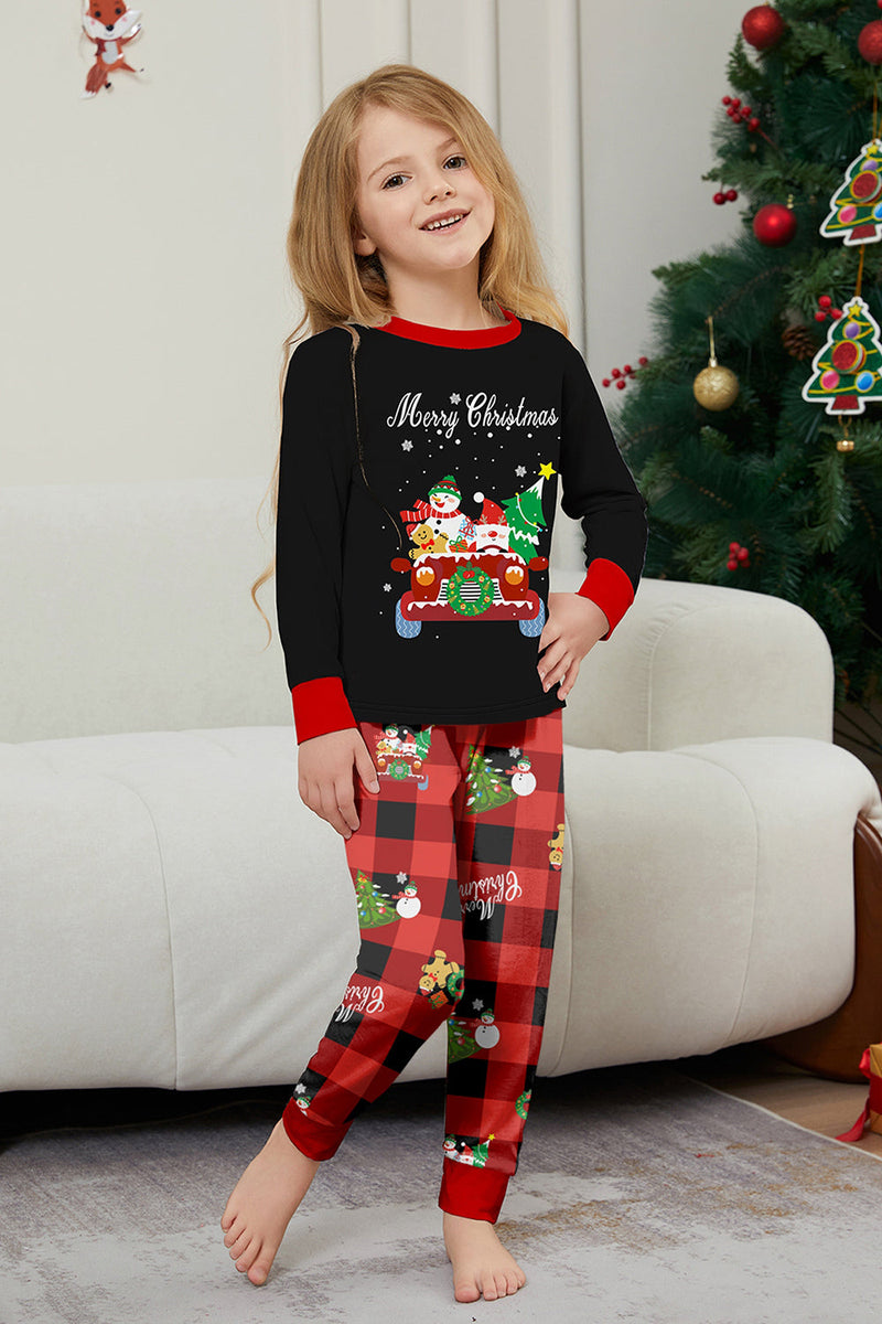 Laden Sie das Bild in den Galerie-Viewer, Schwarzes Rotes Drucken Frohe Weihnachten Karo Familie Passendes Pyjama-Set