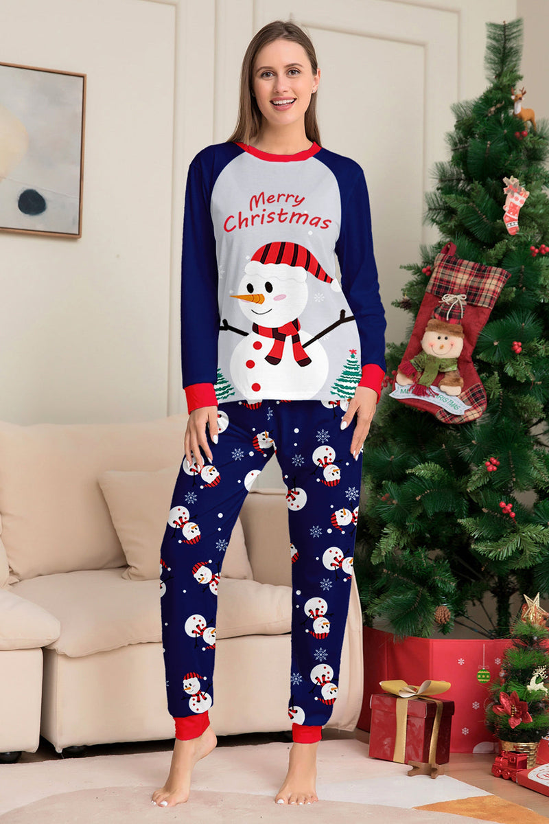 Laden Sie das Bild in den Galerie-Viewer, Grau Blau Schneemann Druck Weihnachten Familie Passender Pyjama