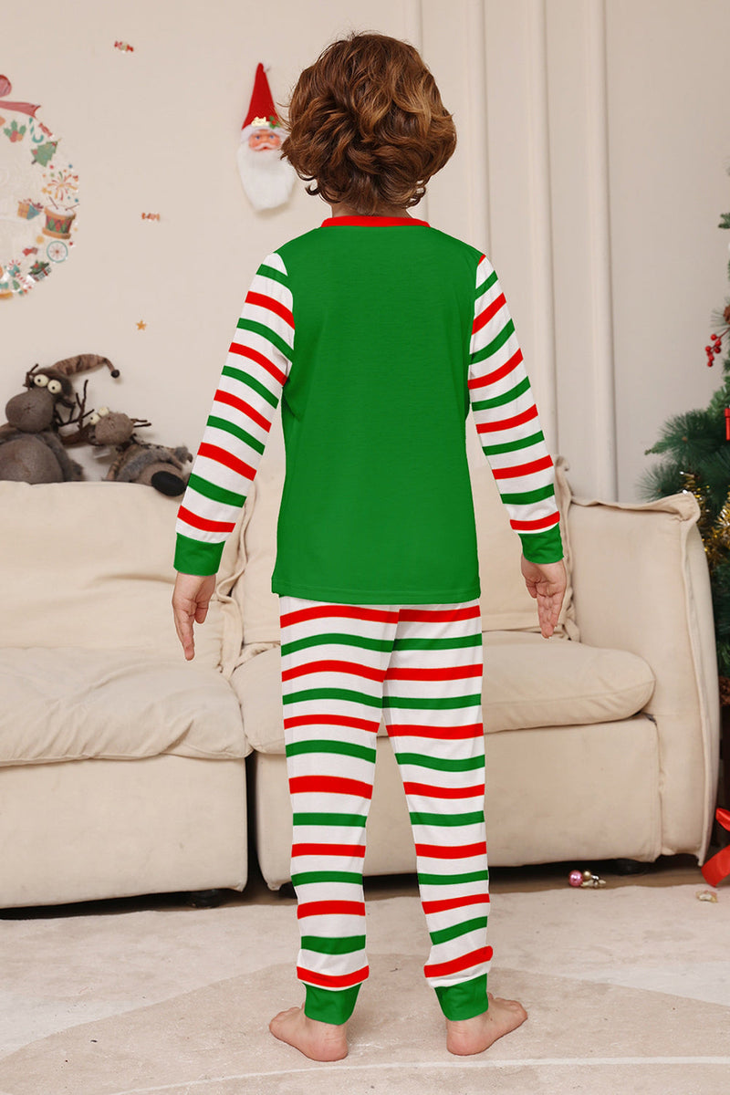 Laden Sie das Bild in den Galerie-Viewer, Grünes Pyjama-Set mit horizontalem Streifendruck für die Weihnachtsfamilie