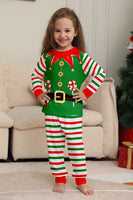 Laden Sie das Bild in den Galerie-Viewer, Grünes Pyjama-Set mit horizontalem Streifendruck für die Weihnachtsfamilie