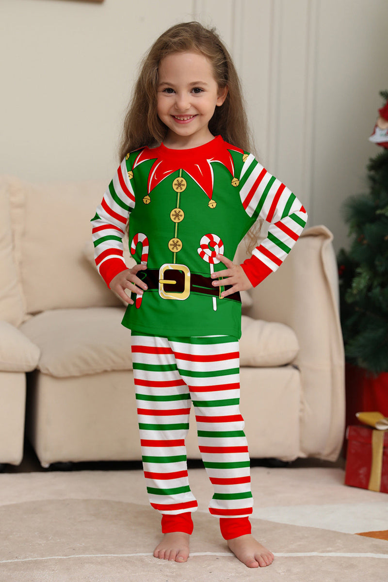 Laden Sie das Bild in den Galerie-Viewer, Grünes Pyjama-Set mit horizontalem Streifendruck für die Weihnachtsfamilie