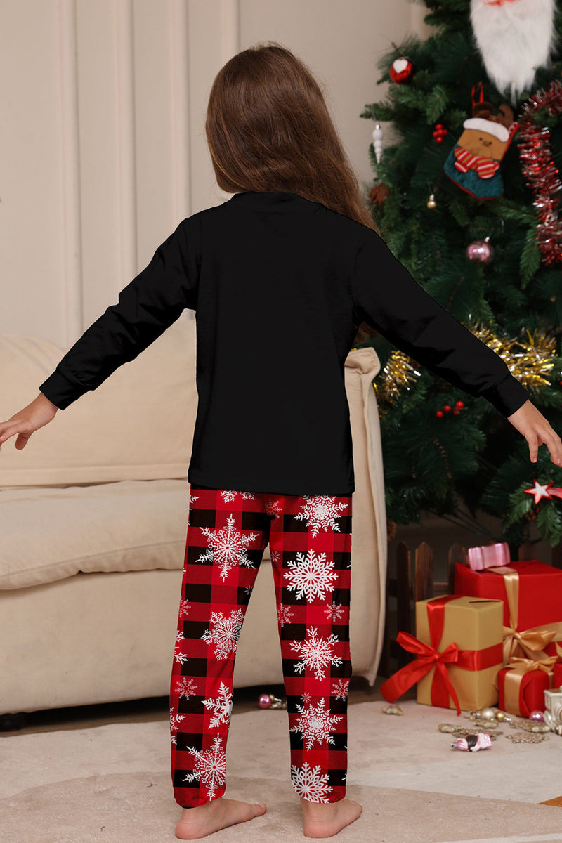 Laden Sie das Bild in den Galerie-Viewer, Schwarz Rot Rentier Schneeflocke Druck Weihnachten Familie Passendes Pyjama-Set