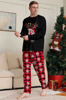 Laden Sie das Bild in den Galerie-Viewer, Schwarz Rot Rentier Schneeflocke Druck Weihnachten Familie Passendes Pyjama-Set