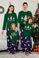 Laden Sie das Bild in den Galerie-Viewer, Grün Blau Baum Druck Langarm Weihnachten Familie Passender Pyjama