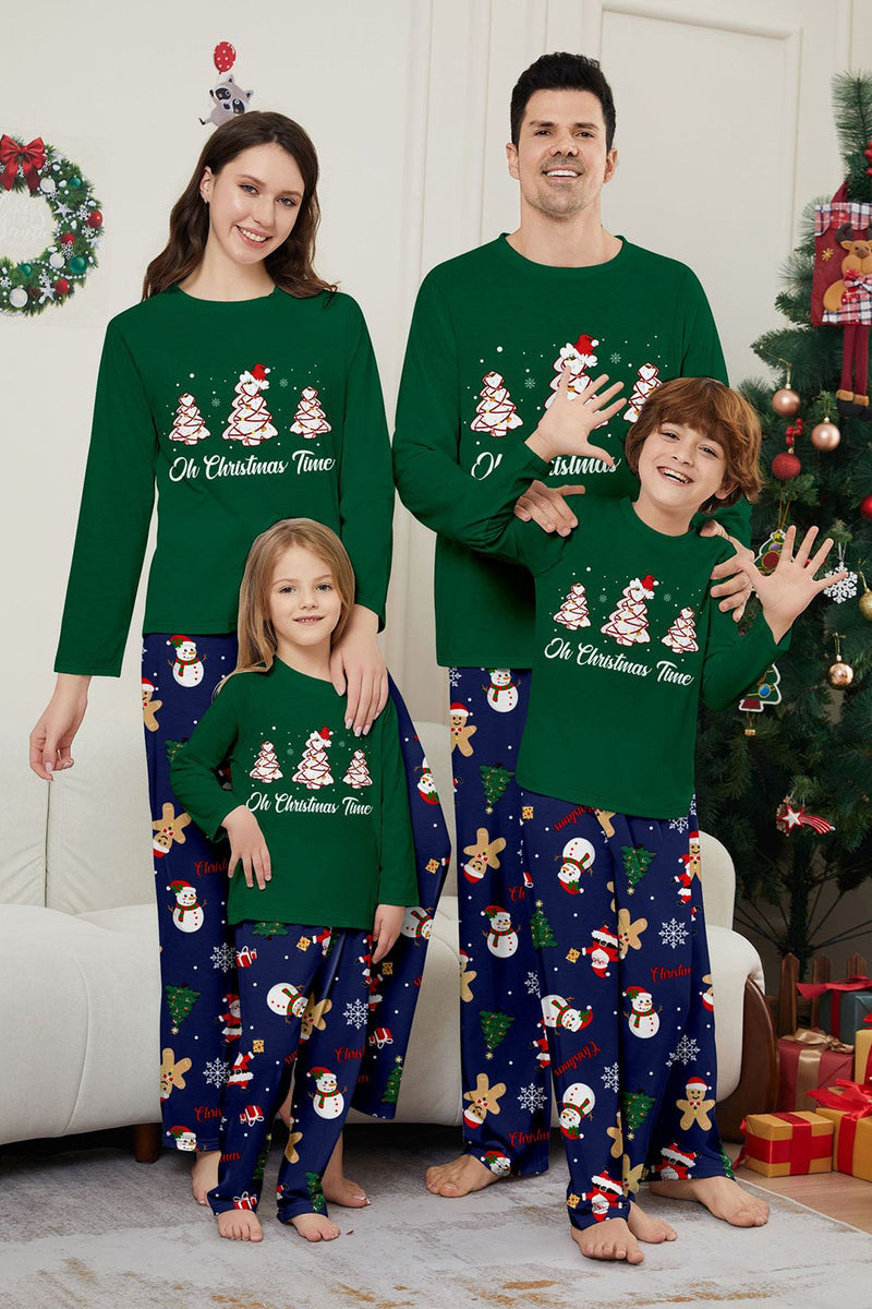 Laden Sie das Bild in den Galerie-Viewer, Grün Blau Baum Druck Langarm Weihnachten Familie Passender Pyjama