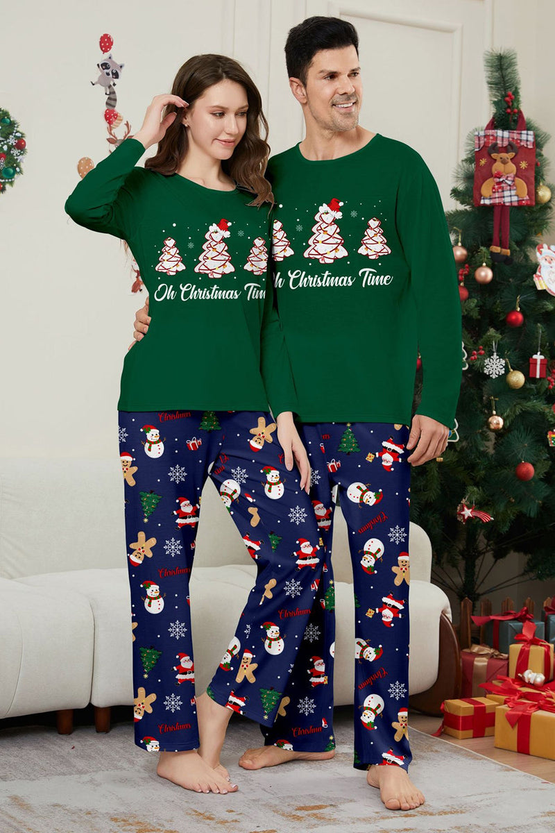 Laden Sie das Bild in den Galerie-Viewer, Grün Blau Baum Druck Langarm Weihnachten Familie Passender Pyjama