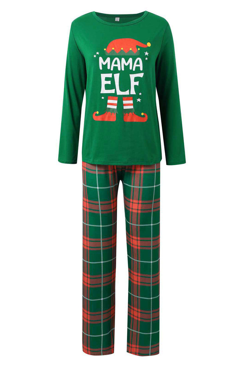 Laden Sie das Bild in den Galerie-Viewer, Dunkelgrünes Weihnachtsplaid mit Rundhalsausschnitt Familie Passendes Pyjama-Set