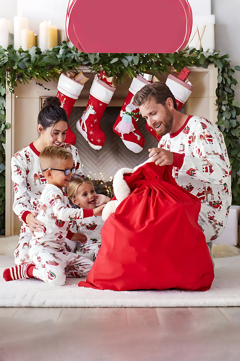 Laden Sie das Bild in den Galerie-Viewer, Weiß Bedruckte Familien-Weihnachtspyjama-Sets mit Rundhalsausschnitt