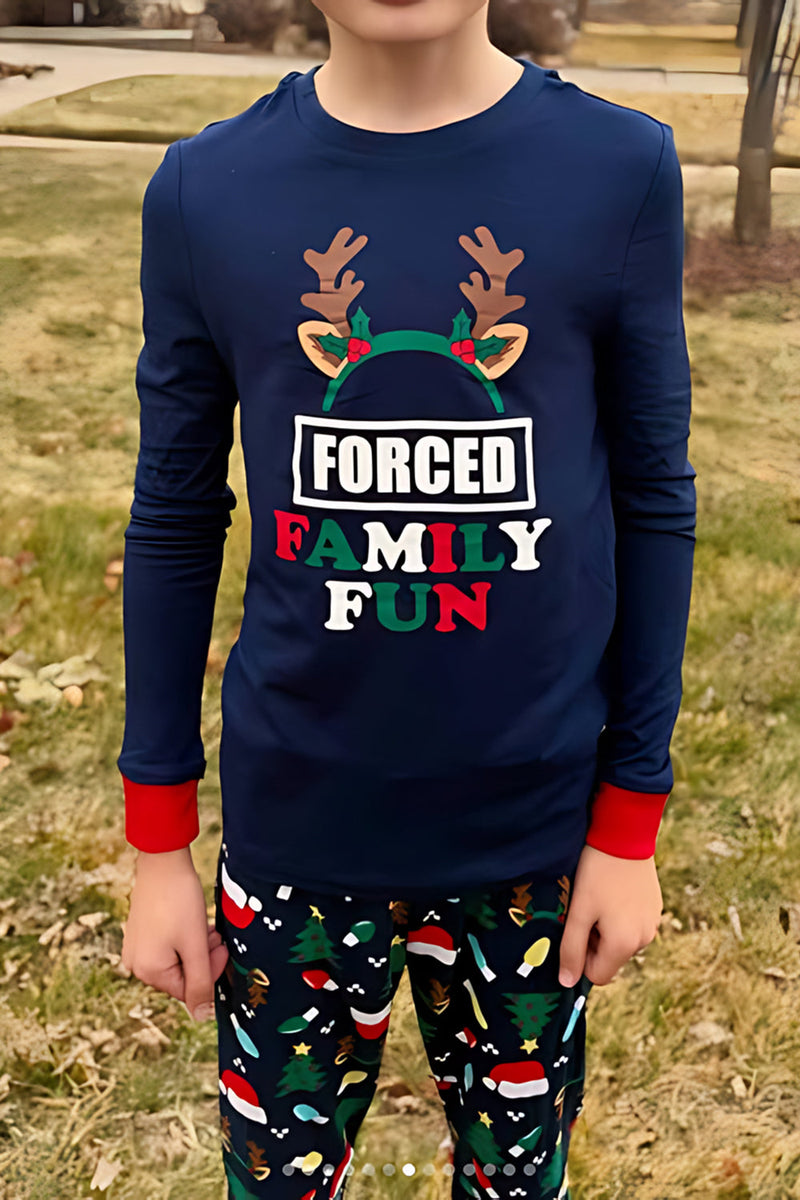 Laden Sie das Bild in den Galerie-Viewer, Marineblauer Langärmeliger Bedruckter Passender Familienpyjama