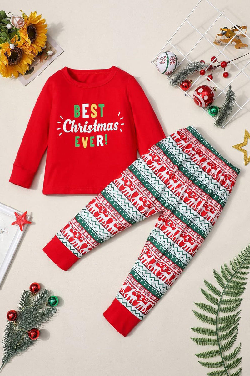 Laden Sie das Bild in den Galerie-Viewer, Roter Weihnachts-bedruckter Langärmeliger Passender Familienpyjama