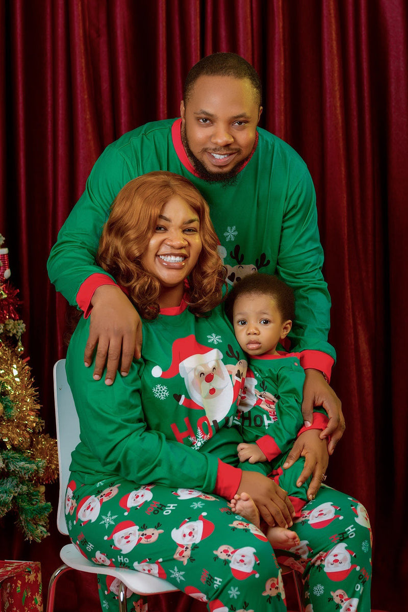 Laden Sie das Bild in den Galerie-Viewer, Dunkelgrüner Weihnachtsmann Bedruckter Weihnachtsfamilien-Pyjama