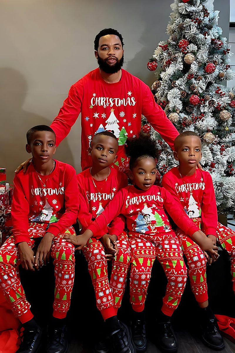 Laden Sie das Bild in den Galerie-Viewer, Roter Weihnachtsbaum Bedruckt Rundhalsausschnitt Weihnachten Familie Passender Pyjama