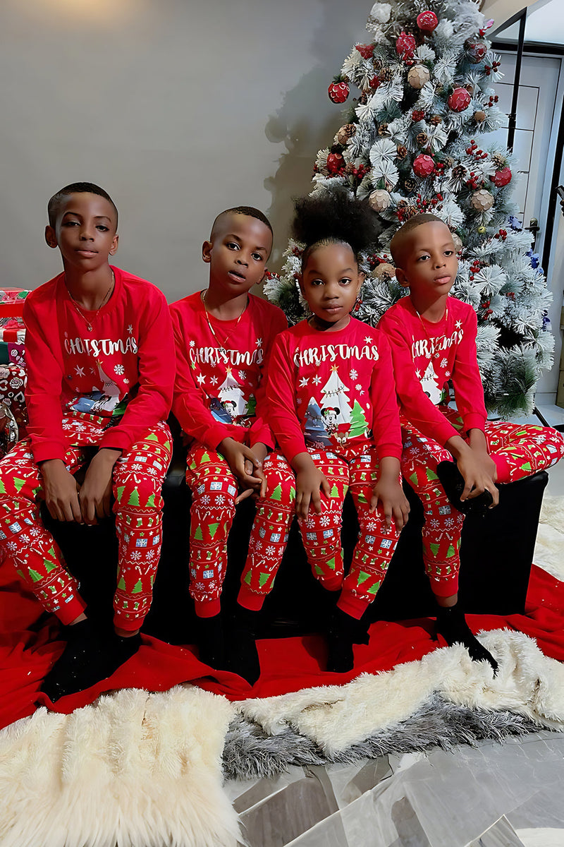 Laden Sie das Bild in den Galerie-Viewer, Roter Weihnachtsbaum Bedruckt Rundhalsausschnitt Weihnachten Familie Passender Pyjama